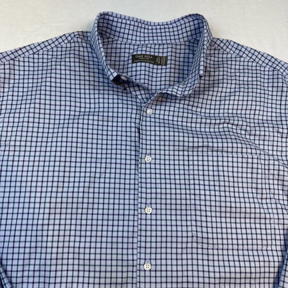 Oak Hill Premium Dress Shirt Non-Iron Supima Cotton Button 18 1/2 36 37 Blue